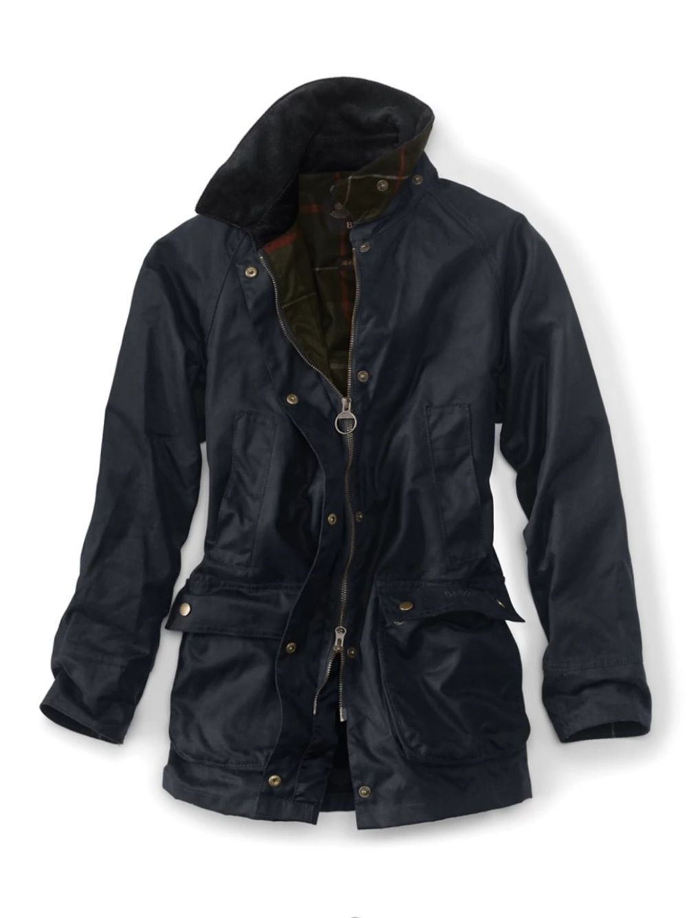 Barbour Navy & Tartan Acorn Waxed Jacket